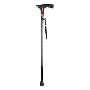 Bastón Ajustable Luz Led Linterna Alarma Radio Fm Mp3 Color Negro