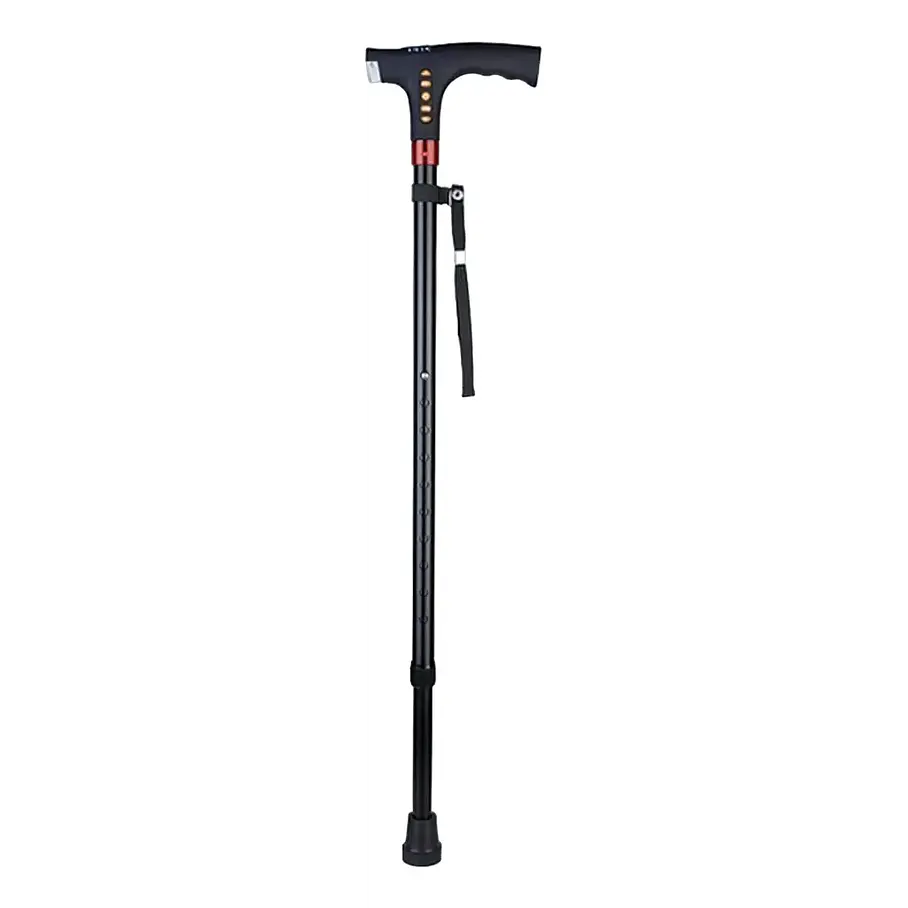 Bastón Ajustable Luz Led Linterna Alarma Radio Fm Mp3 Color Negro 1