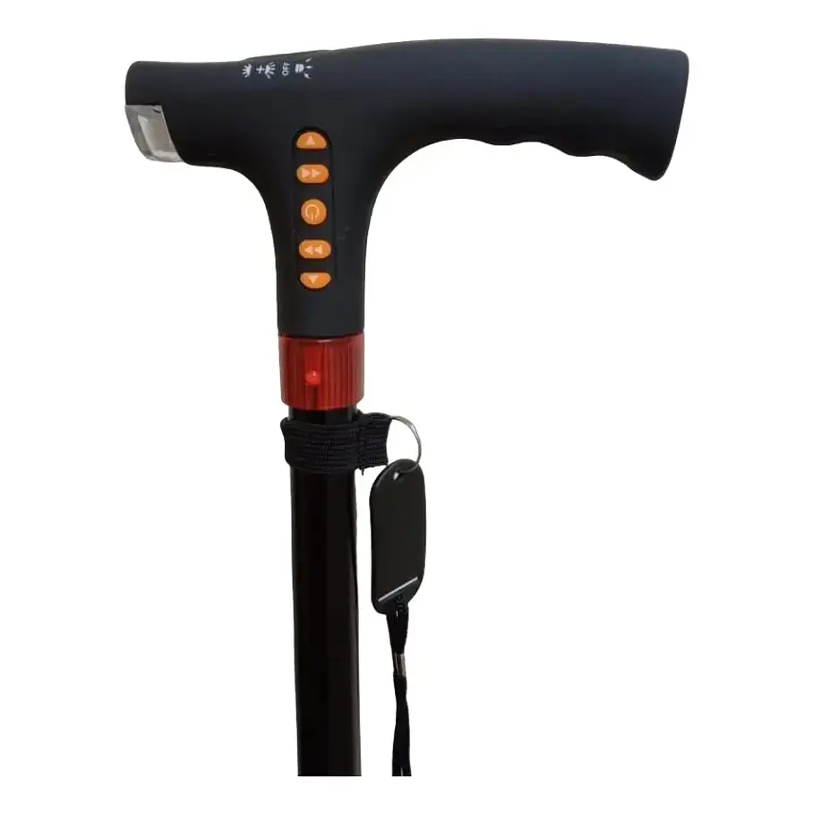 Bastón Ajustable Luz Led Linterna Alarma Radio Fm Mp3 Color Negro 3