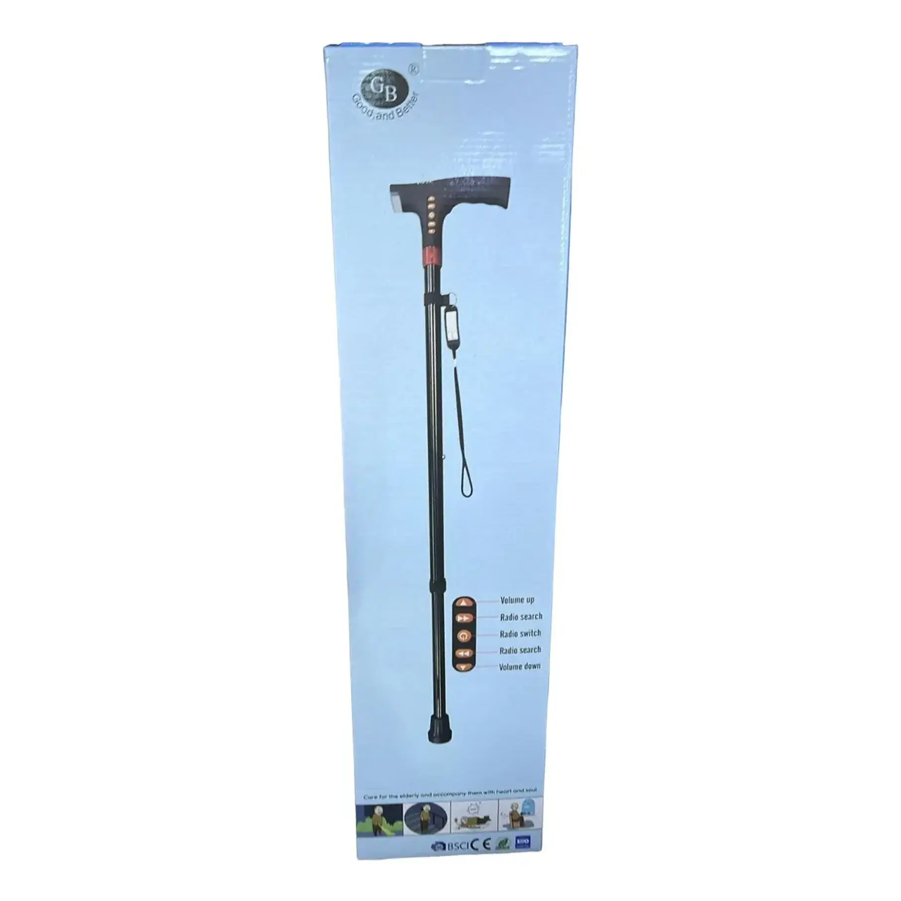 Bastón Ajustable Luz Led Linterna Alarma Radio Fm Mp3 Color Negro 2