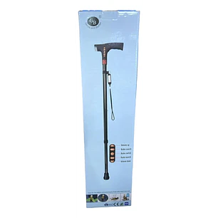 Bastón Ajustable Luz Led Linterna Alarma Radio Fm Mp3 Color Negro