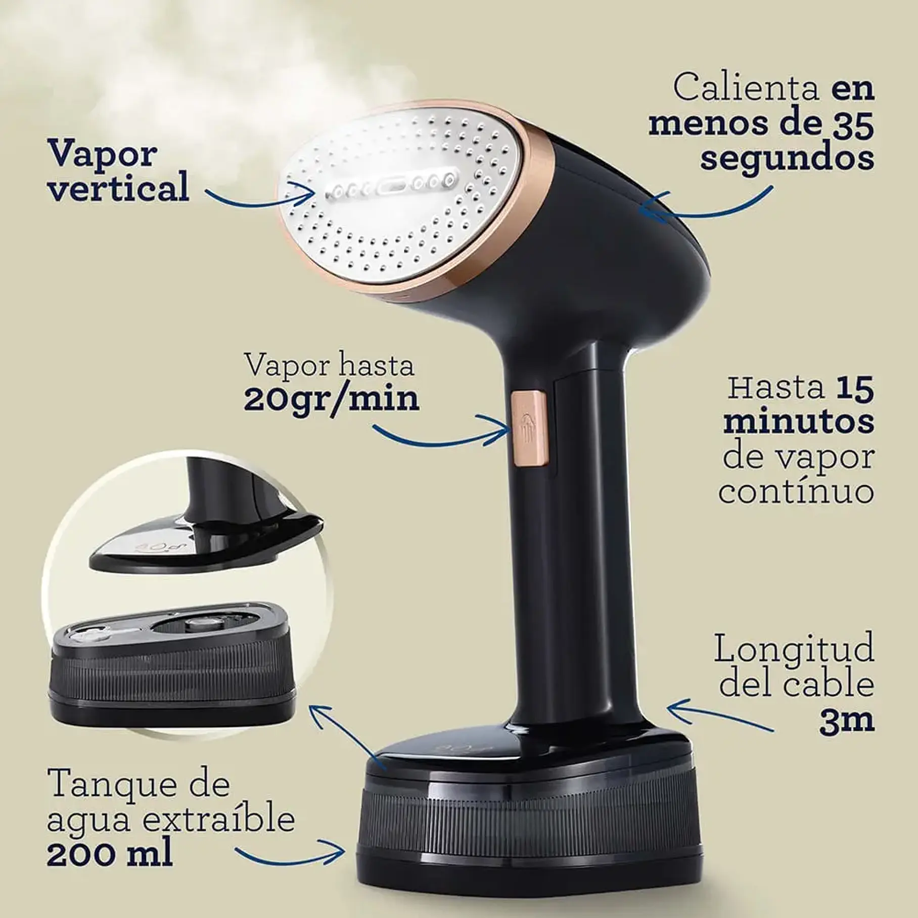 Vaporizador De Mano Plegable Oster, 200 Ml, Negro, Gcstfs300 3