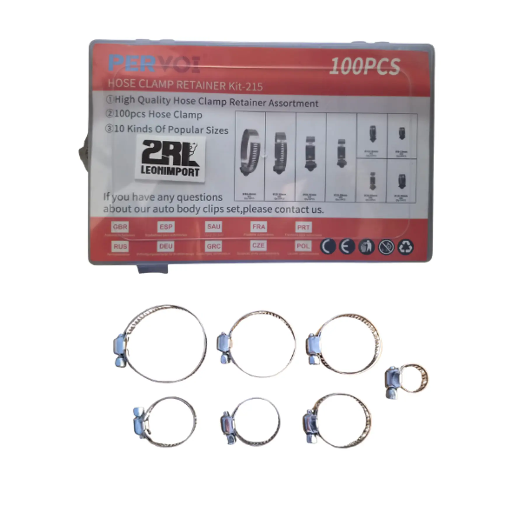 Pack x100 Abrazaderas Manguera Metálica 8 Medidas Pervoi 2RL Hose Clamp Retainer Kit-215 5