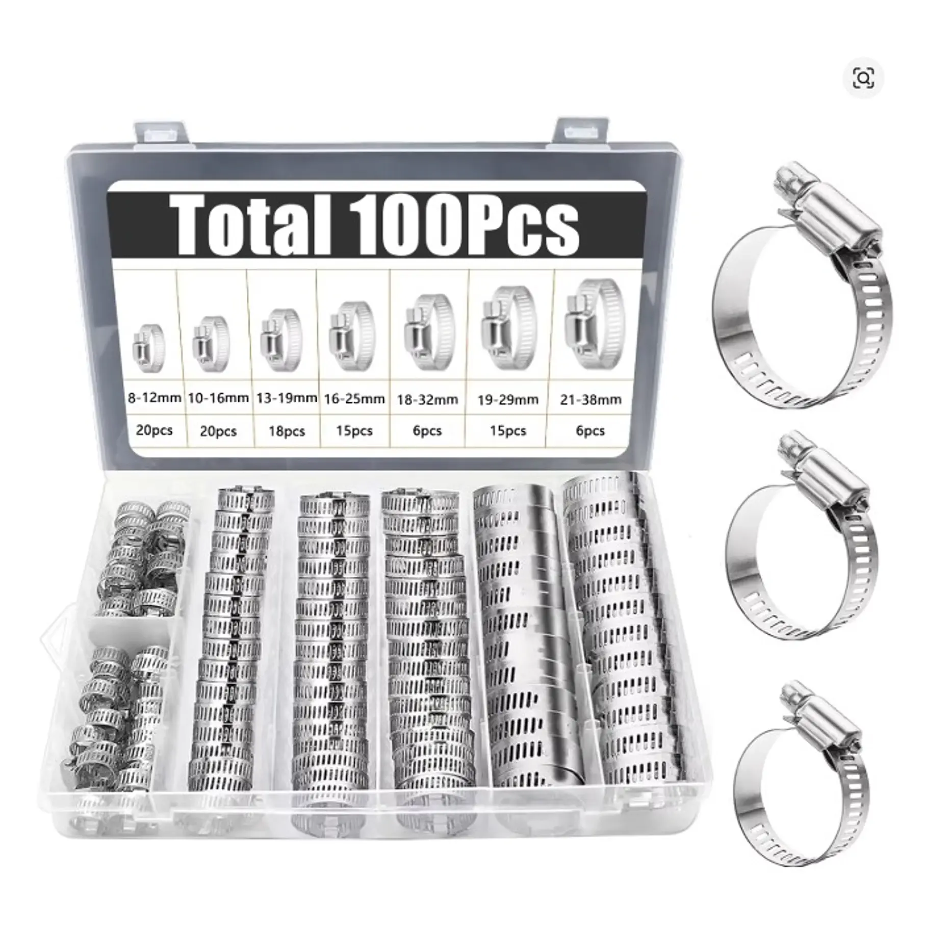 Pack x100 Abrazaderas Manguera Metálica 8 Medidas Pervoi 2RL Hose Clamp Retainer Kit-215 1