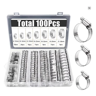 Pack x100 Abrazaderas Manguera Metálica 8 Medidas Pervoi 2RL Hose Clamp Retainer Kit-215