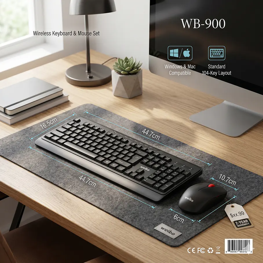 Teclado y Mouse Inalámbrico Weibo WB-900 2.4G Español Calidad Inalambrico 3