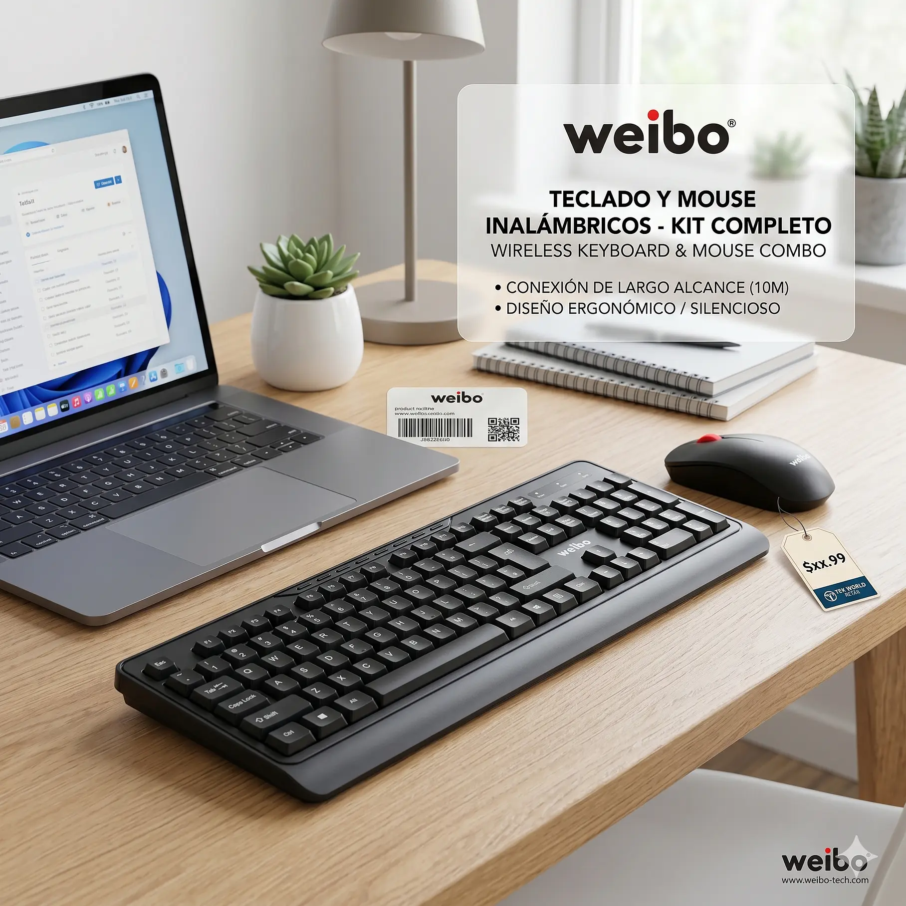 Teclado y Mouse Inalámbrico Weibo WB-900 2.4G Español Calidad Inalambrico 4