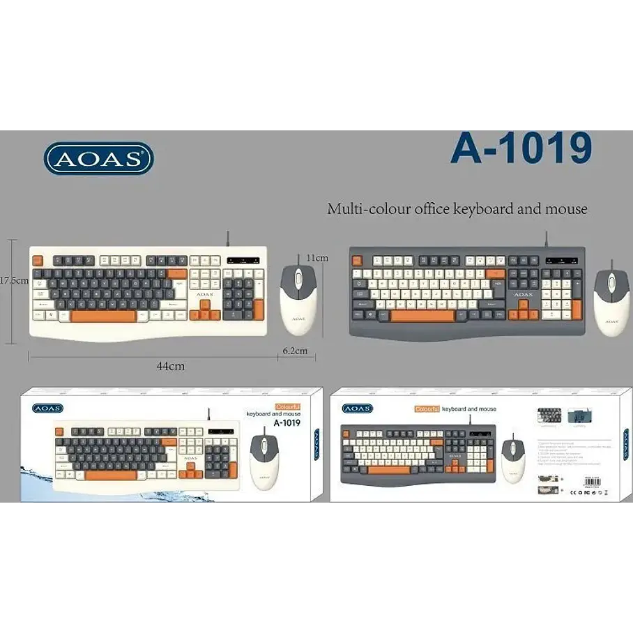 Pack De Teclado Y Mouse Kit Aoas A-1019 Keyboard Color Blanco Ergonomics Colourful Keyboard And Mouse USB Power 3