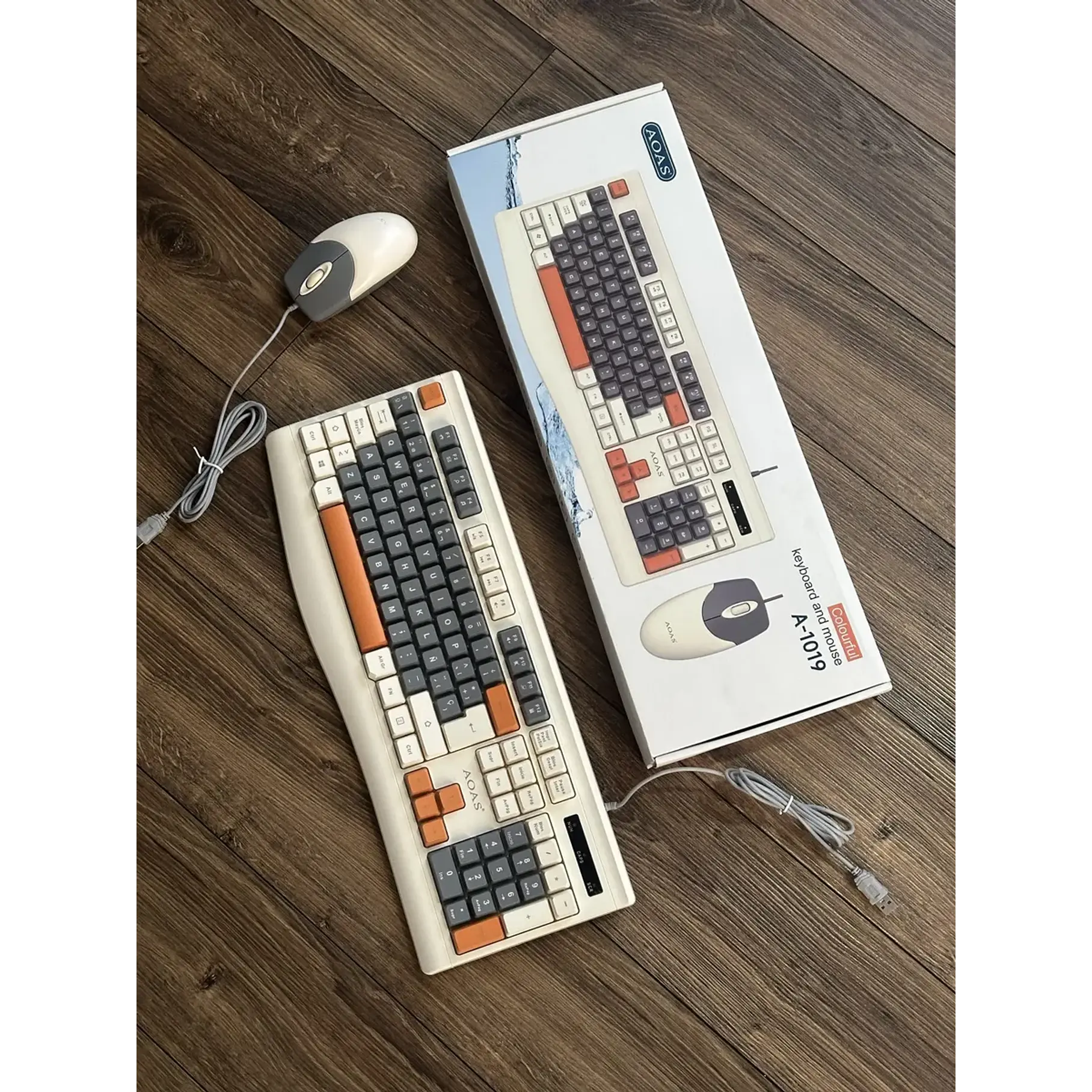 Pack De Teclado Y Mouse Kit Aoas A-1019 Keyboard Color Blanco Ergonomics Colourful Keyboard And Mouse USB Power 4