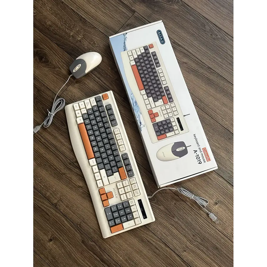 Pack De Teclado Y Mouse Kit Aoas A-1019 Keyboard Color Blanco Ergonomics Colourful Keyboard And Mouse USB Power 4