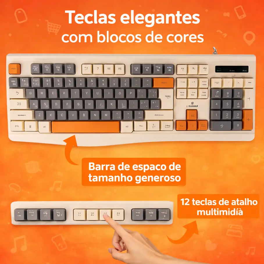 Pack De Teclado Y Mouse Kit Aoas A-1019 Keyboard Color Blanco Ergonomics Colourful Keyboard And Mouse USB Power 5