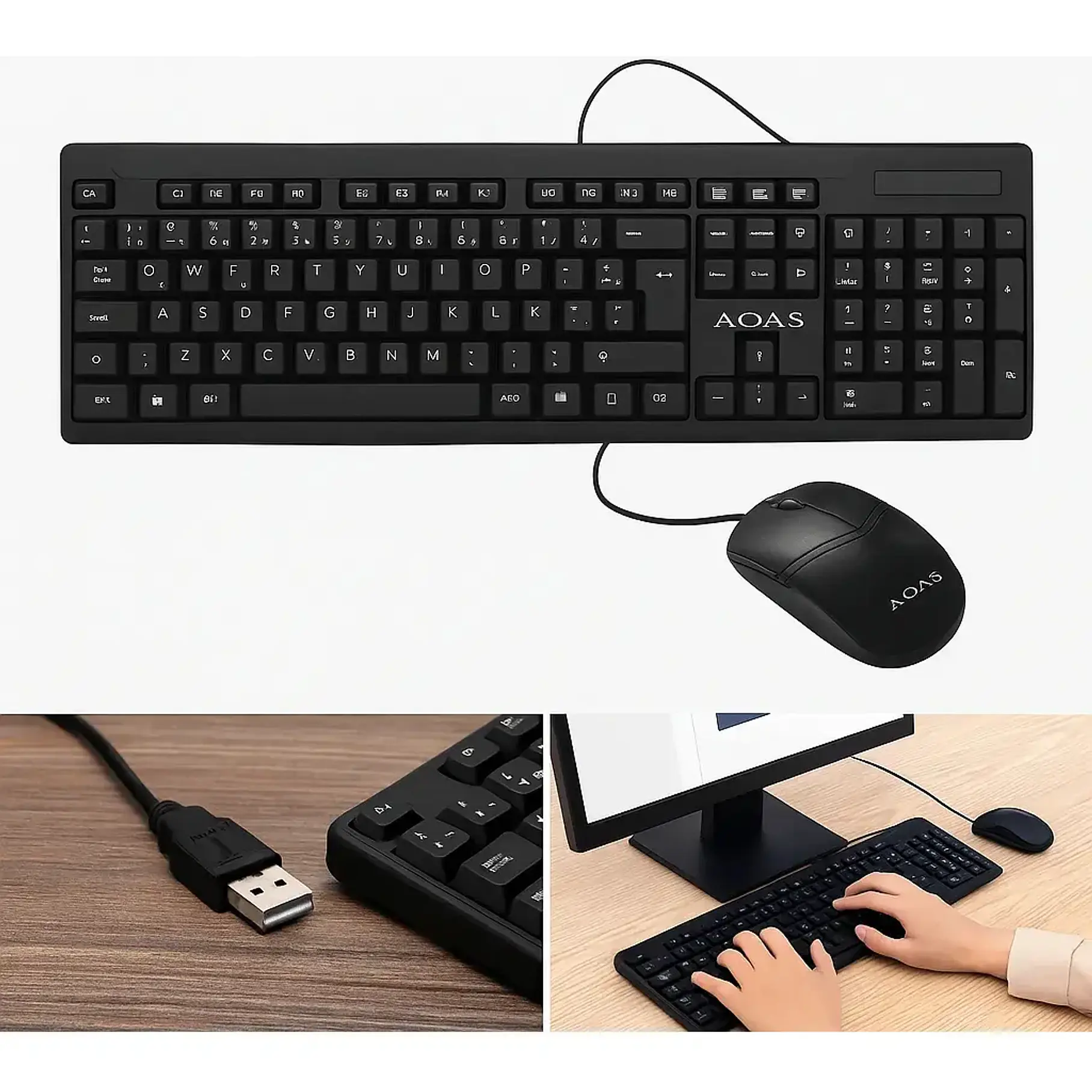 Kit Teclado Y Mouse Usb Laptop Pc Computador Combo Cableado A-1016 Office Work 3