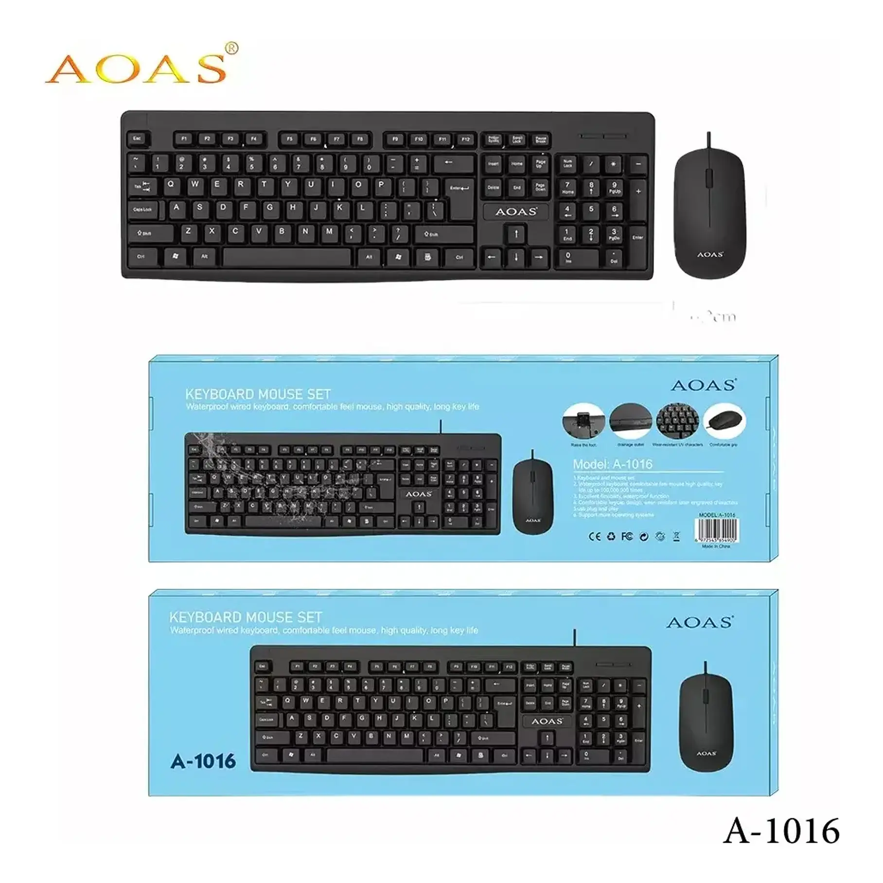 Kit Teclado Y Mouse Usb Laptop Pc Computador Combo Cableado A-1016 Office Work 4
