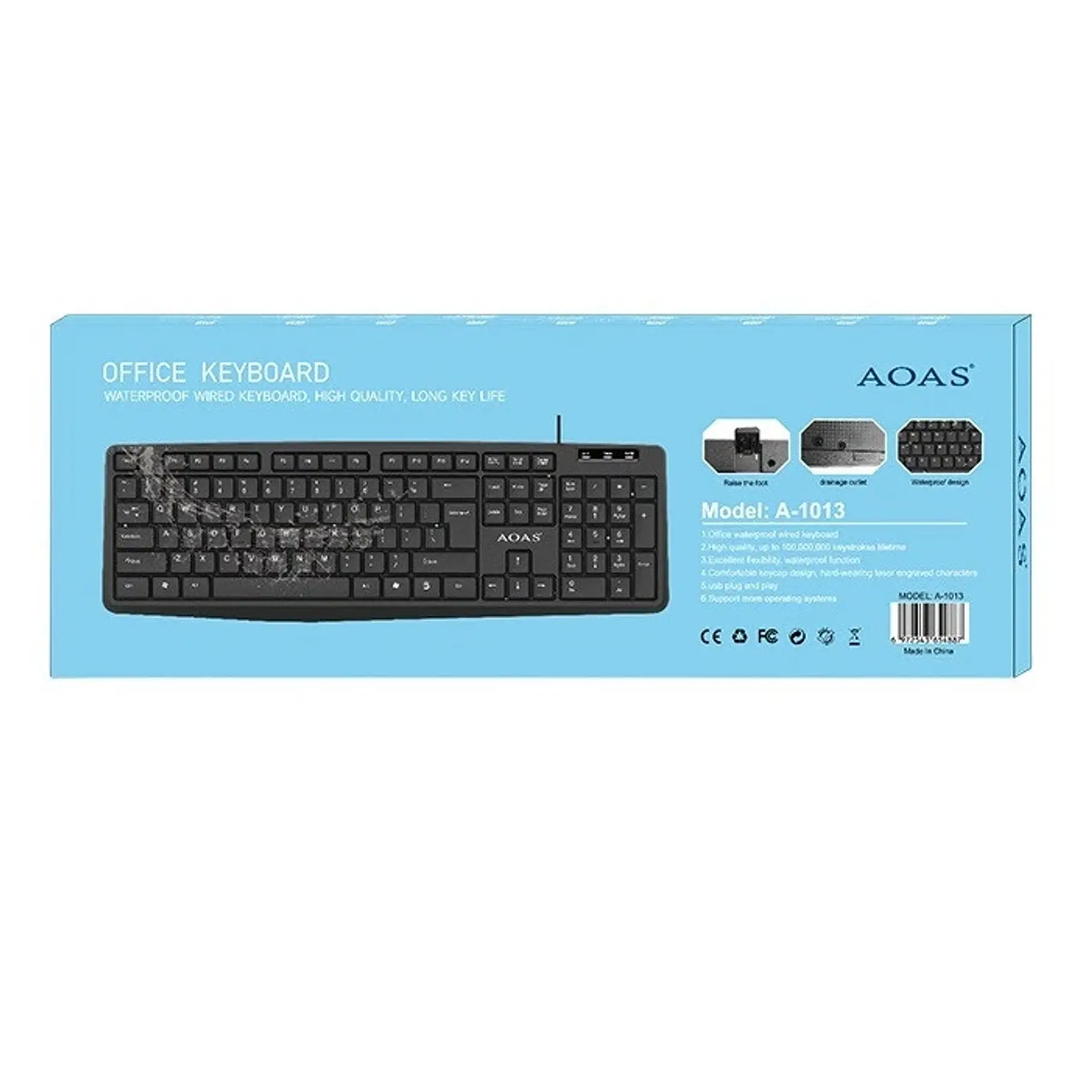 Teclado Alambrico AOAS A-1013 USB Wired Keyboard High Precision Color Negro 3