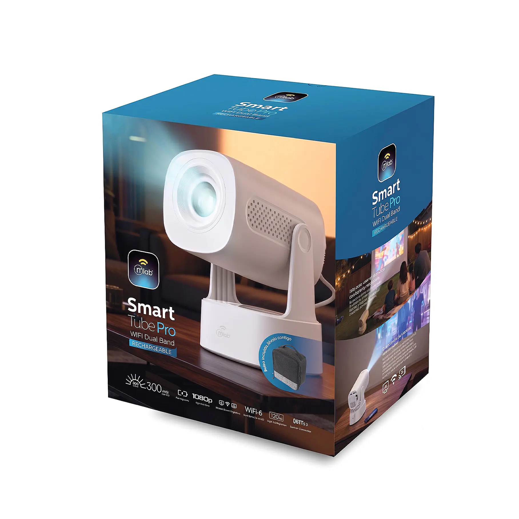 Proyector Blanco Tube SmartTubePro WIFI Dual Band – Bateria Recargable HD 1080 Conexión Wifi Bluetooth 5.4 Disfruta En Familia Y Amigos Este Proytector Películas Streaming 1