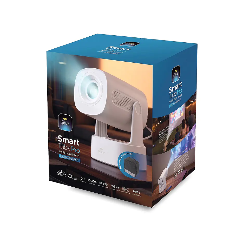Proyector Blanco Tube SmartTubePro WIFI Dual Band – Bateria Recargable HD 1080 Conexión Wifi Bluetooth 5.4 Disfruta En Familia Y Amigos Este Proytector Películas Streaming 1