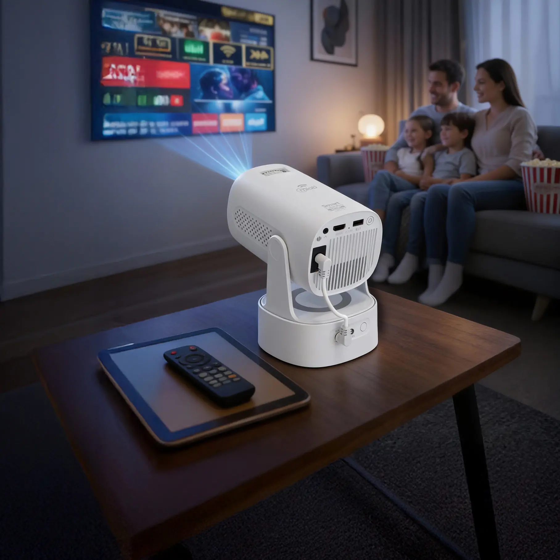 Proyector Blanco Tube SmartTubePro WIFI Dual Band – Bateria Recargable HD 1080 Conexión Wifi Bluetooth 5.4 Disfruta En Familia Y Amigos Este Proytector Películas Streaming 10
