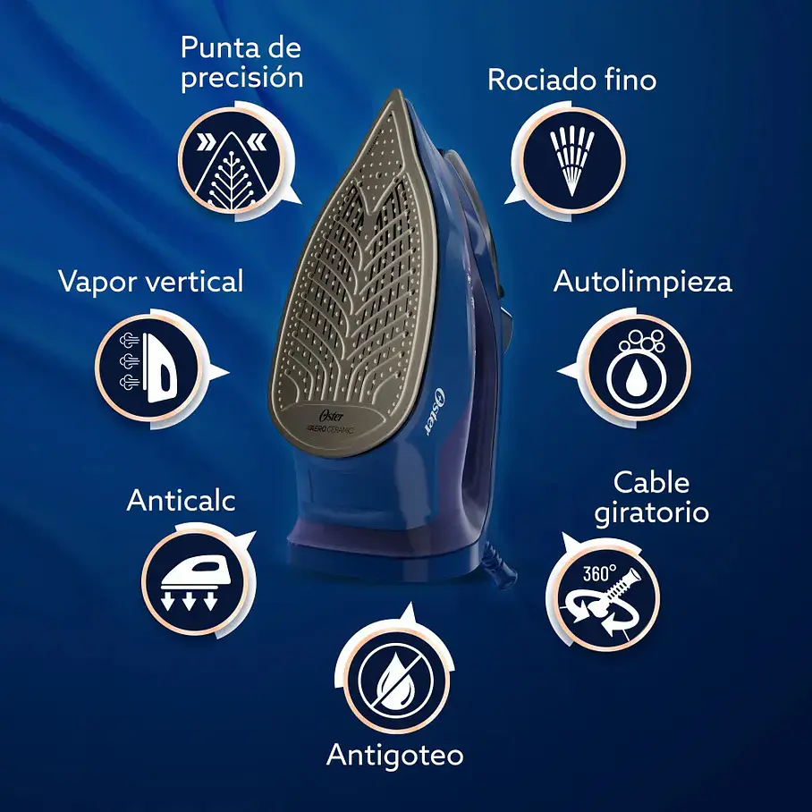Plancha Vapor Oster Aeroglide Antigoteo Azul Gcstac7202 Azul Marino 3