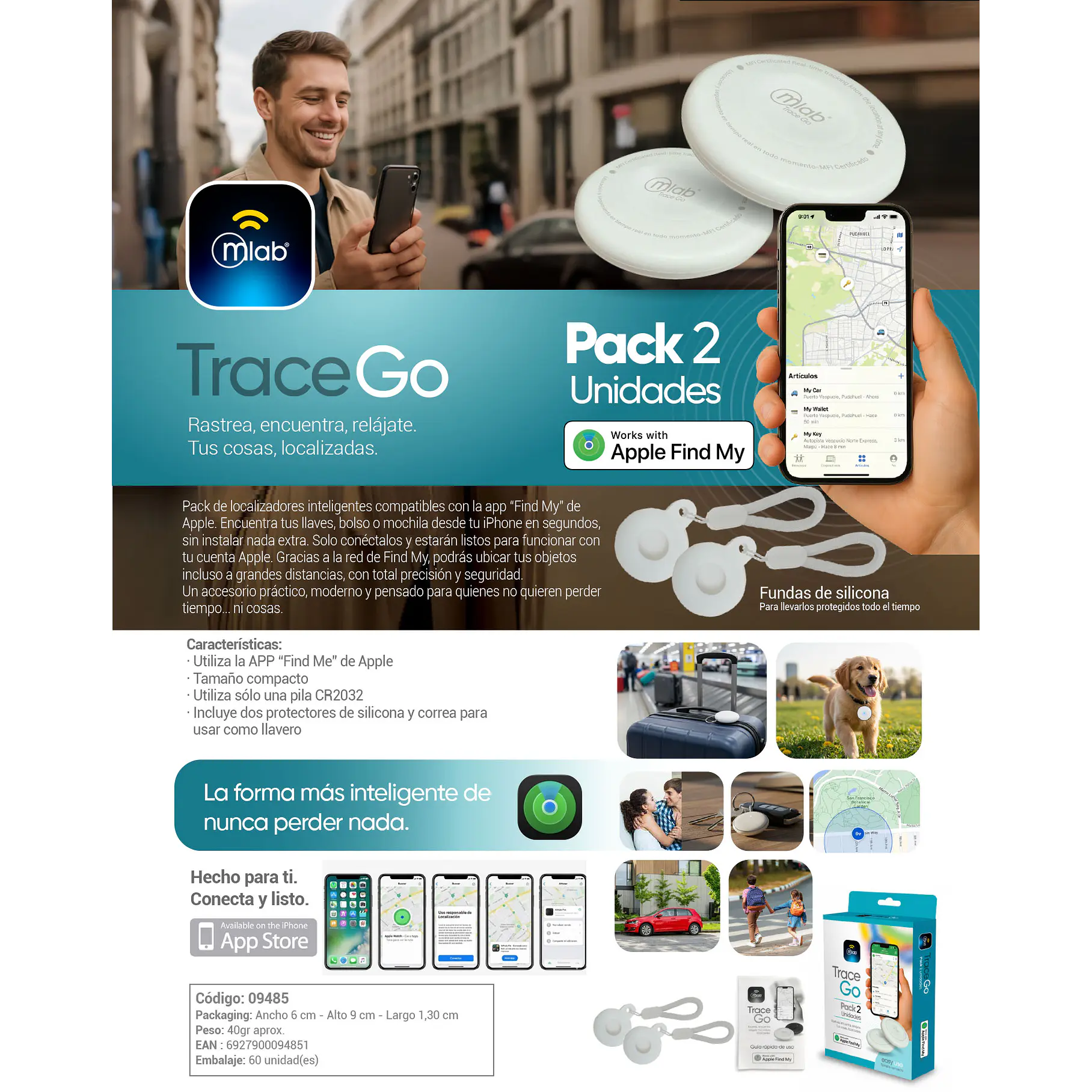 Trace Go – Pack 2 unidades Localizadores Inteligentes Mlab 9485 App Find Me Ubicación Rastreo 2RL Location  5