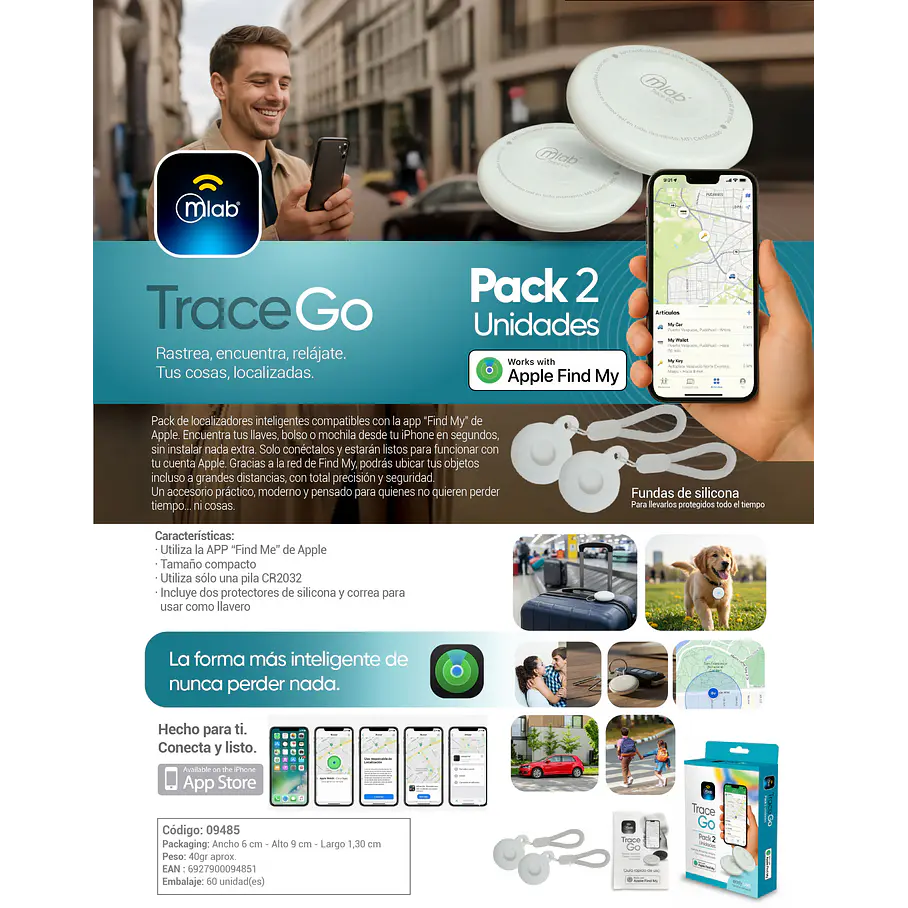 Trace Go – Pack 2 unidades Localizadores Inteligentes Mlab 9485 App Find Me Ubicación Rastreo 2RL Location  5