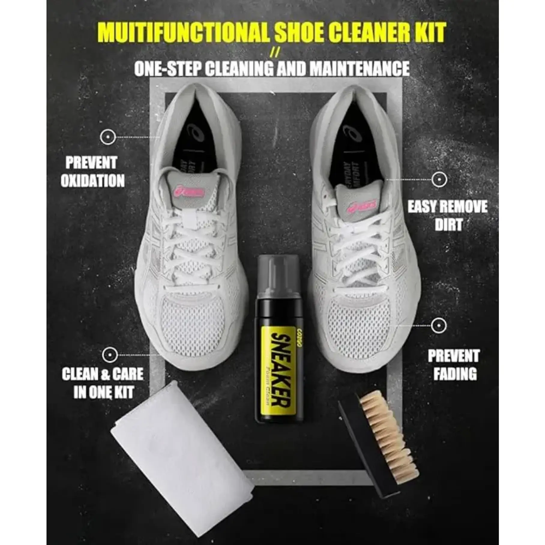 Kit De Limpieza Zapatillas Espuma Limpiadora Blanqueador Negro Zapatillas Limpiador De Zapatos Limpieza Spray Kit De Cepillos Y Manta 4