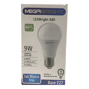 Pack 10 Ampolletas Led Megabright E27 9w Luz Fría Blanco Frío