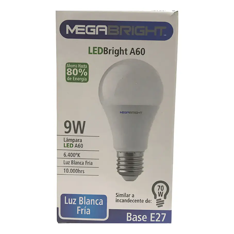 Pack 10 Ampolletas Led Megabright E27 9w Luz Fría Blanco Frío 2