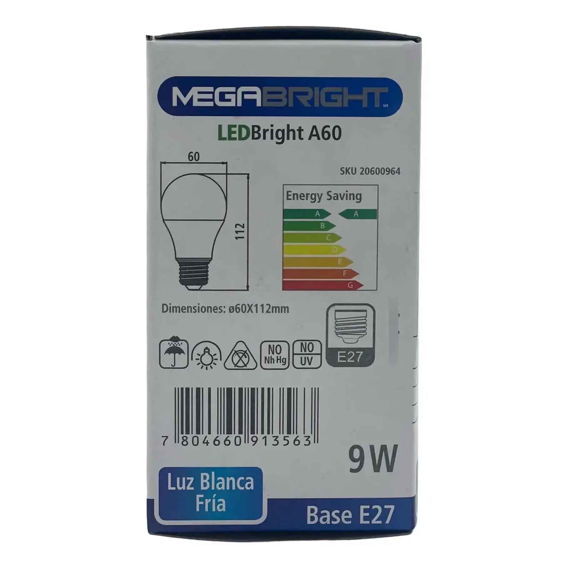 Pack 10 Ampolletas Led Megabright E27 9w Luz Fría Blanco Frío 5