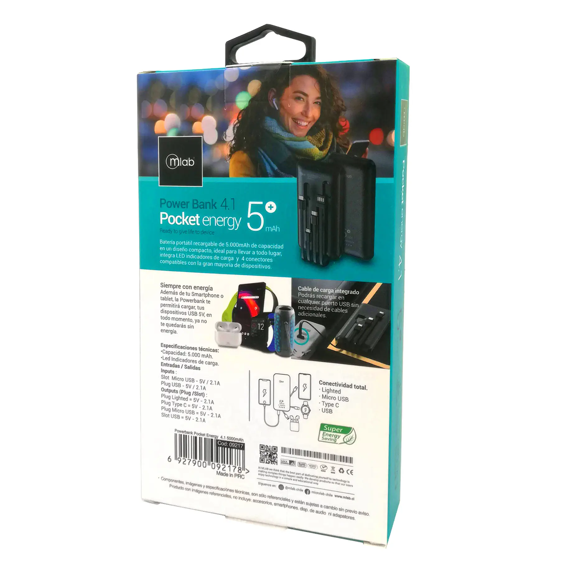 Batería portátil, Powerbank 4.1 Pocket Energy 5.000mAh 9217 Mlab  8