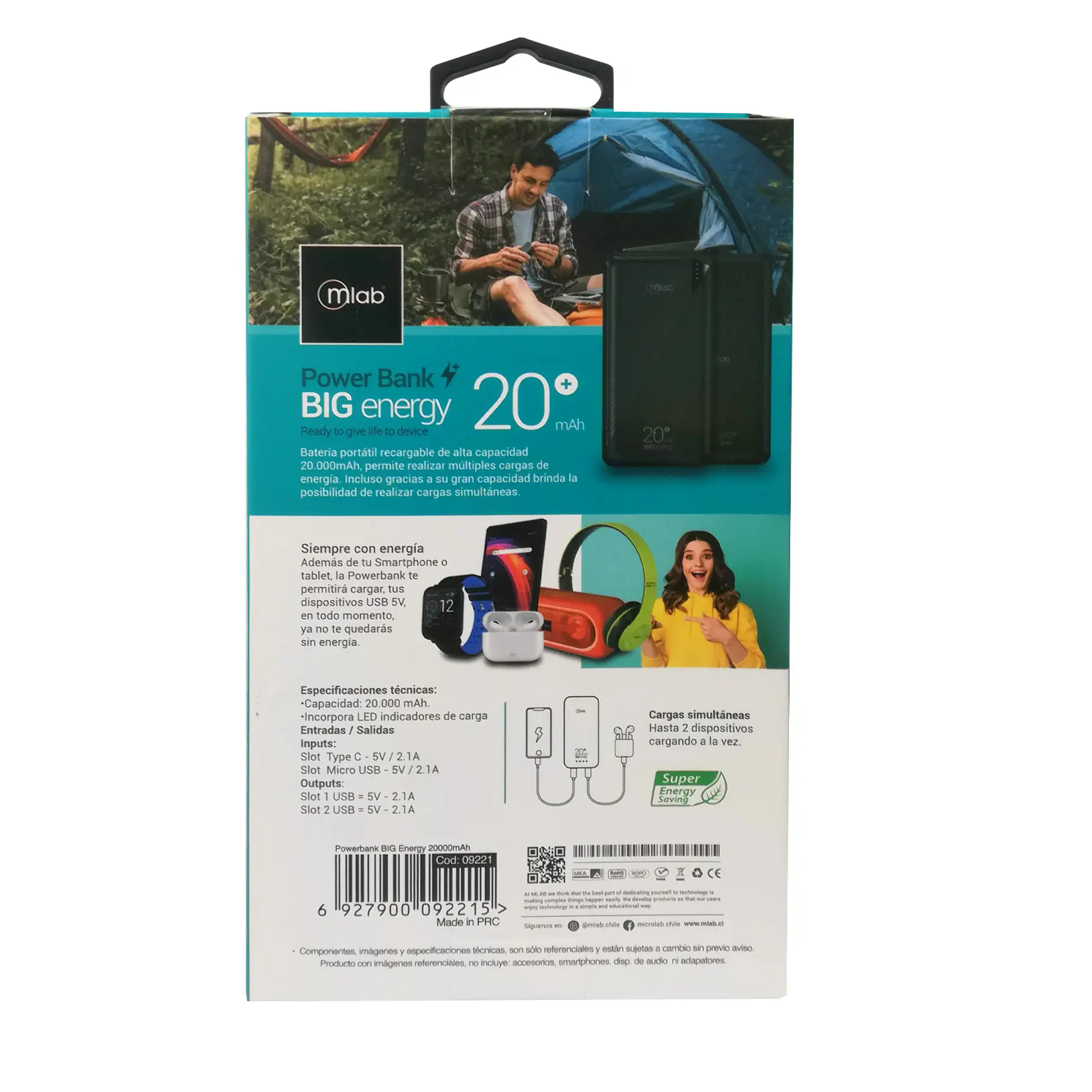 Cargador Batería portátil Power Bank BIG Energy 20.000 mAh 9221 MLAB 4