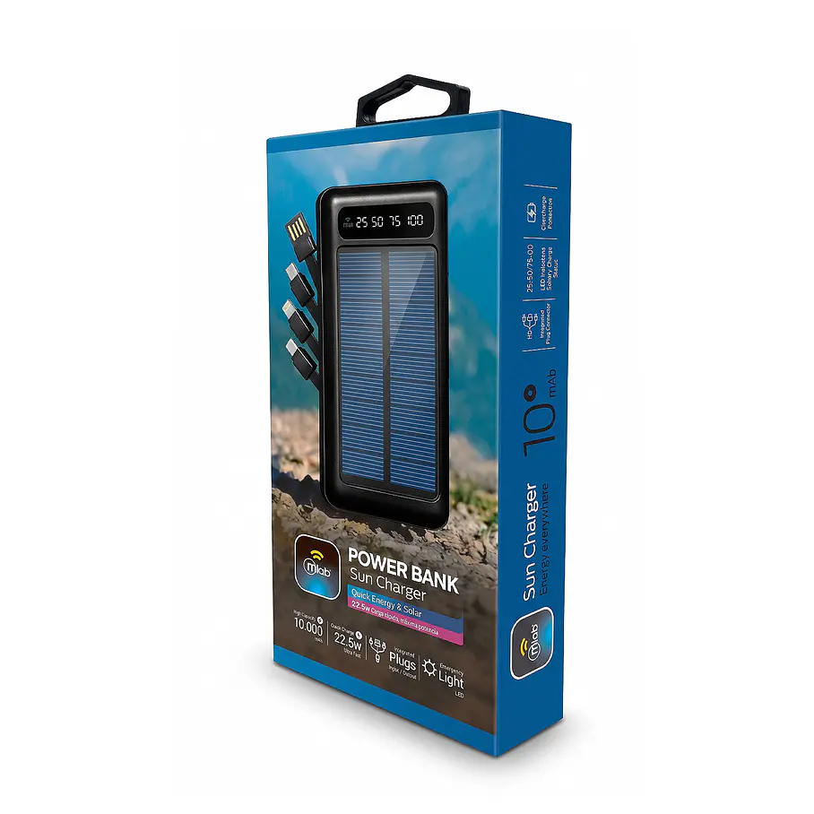 Power Bank Sun Charger 9654 Quick Energy & Solar 22.5w Carga Rápida Maxima Potencia  2