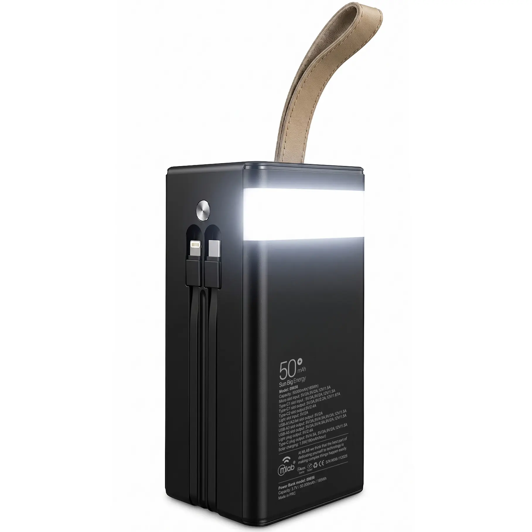 Cargador Portatil Solar Super Potente 5000 mAh Power Bank MLAB Sun Big Energy 9656 7 Puertos 4 Cables De Carga Multifuncional 5