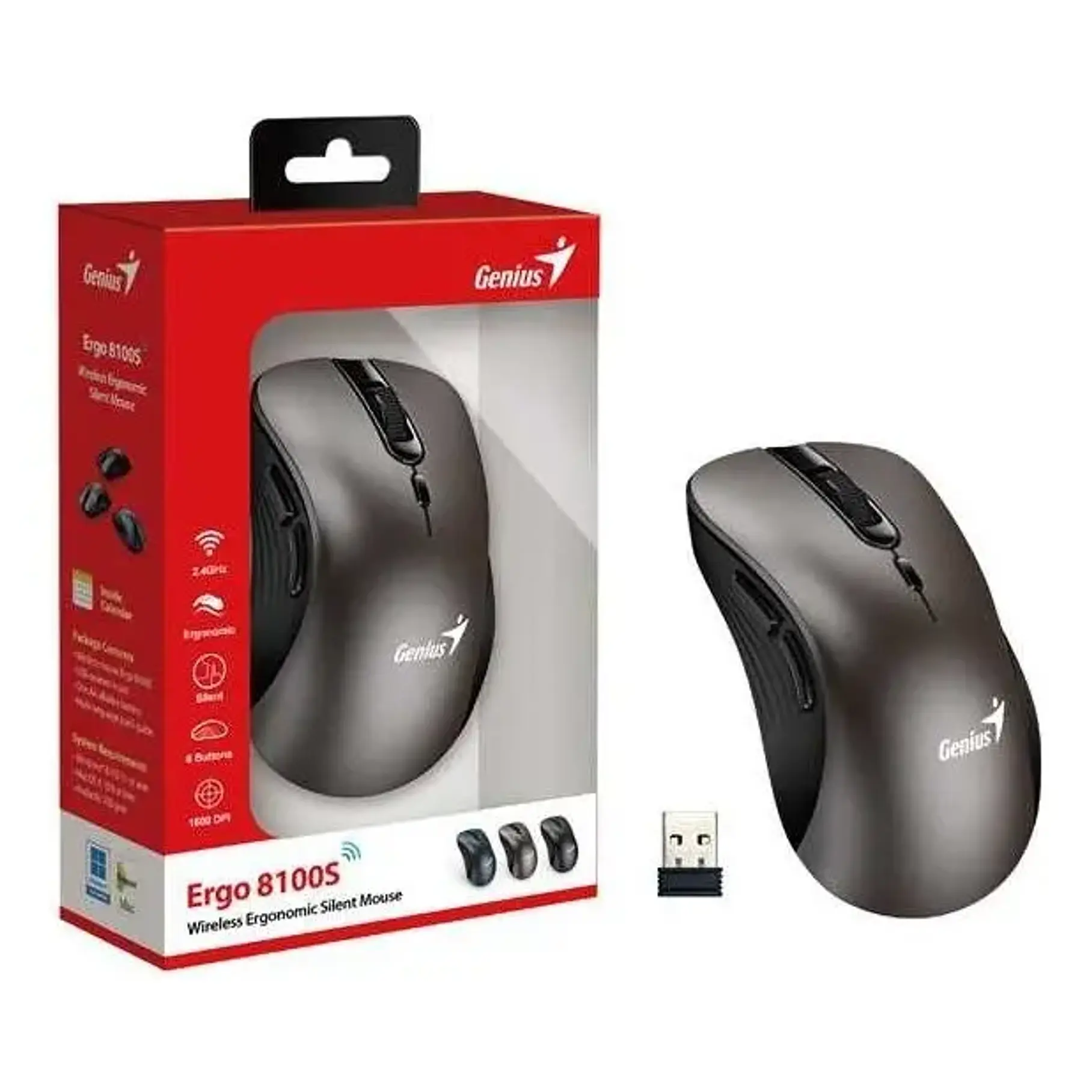 Mouse Inalámbrico Genius Ergo 8100s Ai Copilot 2.4ghz 1600dp Color Gris Plateado 3