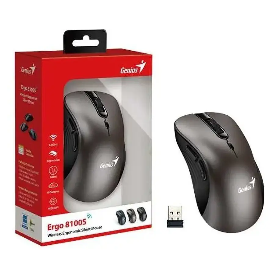 Mouse Inalámbrico Genius Ergo 8100s Ai Copilot 2.4ghz 1600dp Color Gris Plateado 3
