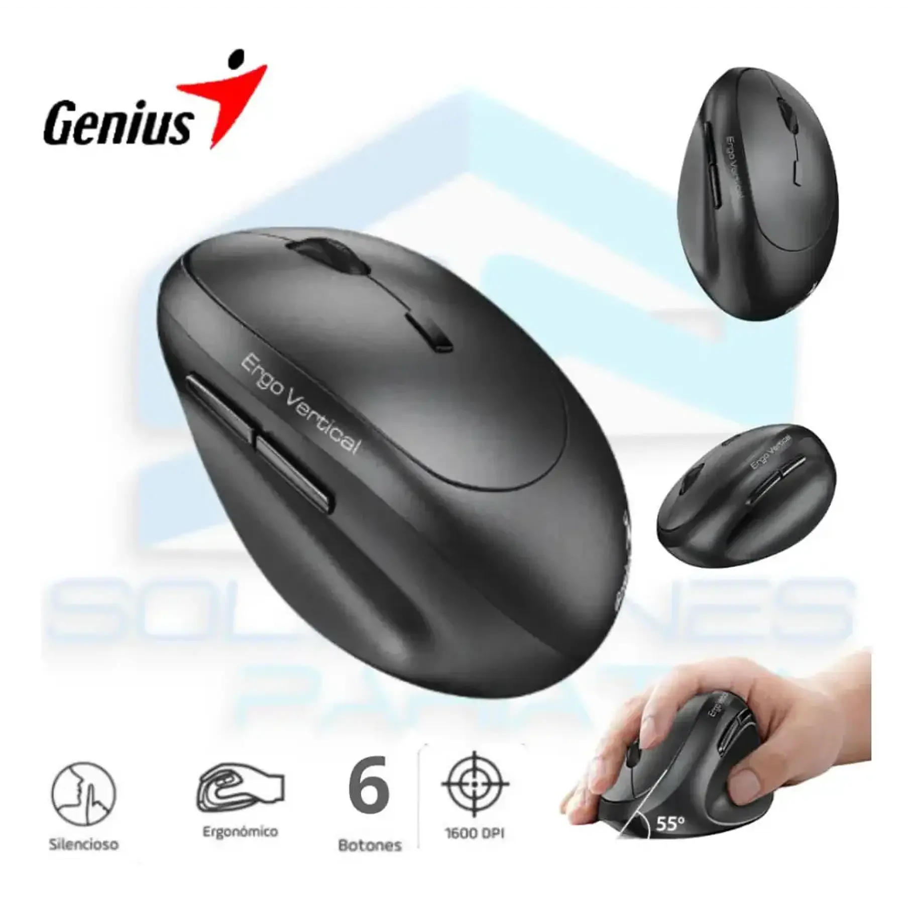Mouse Genius Ergo 8350s Ai Copilot Dual Vertical-negro Color Negro 5