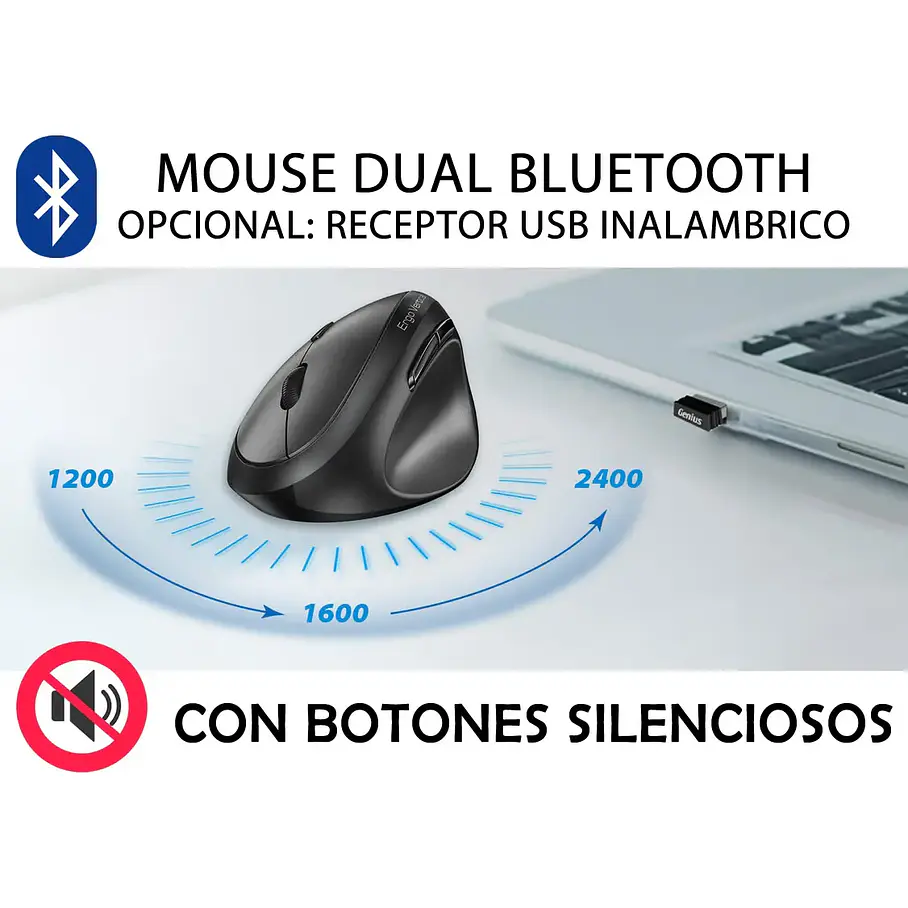 Mouse Genius Ergo 8350s Ai Copilot Dual Vertical-negro Color Negro 7