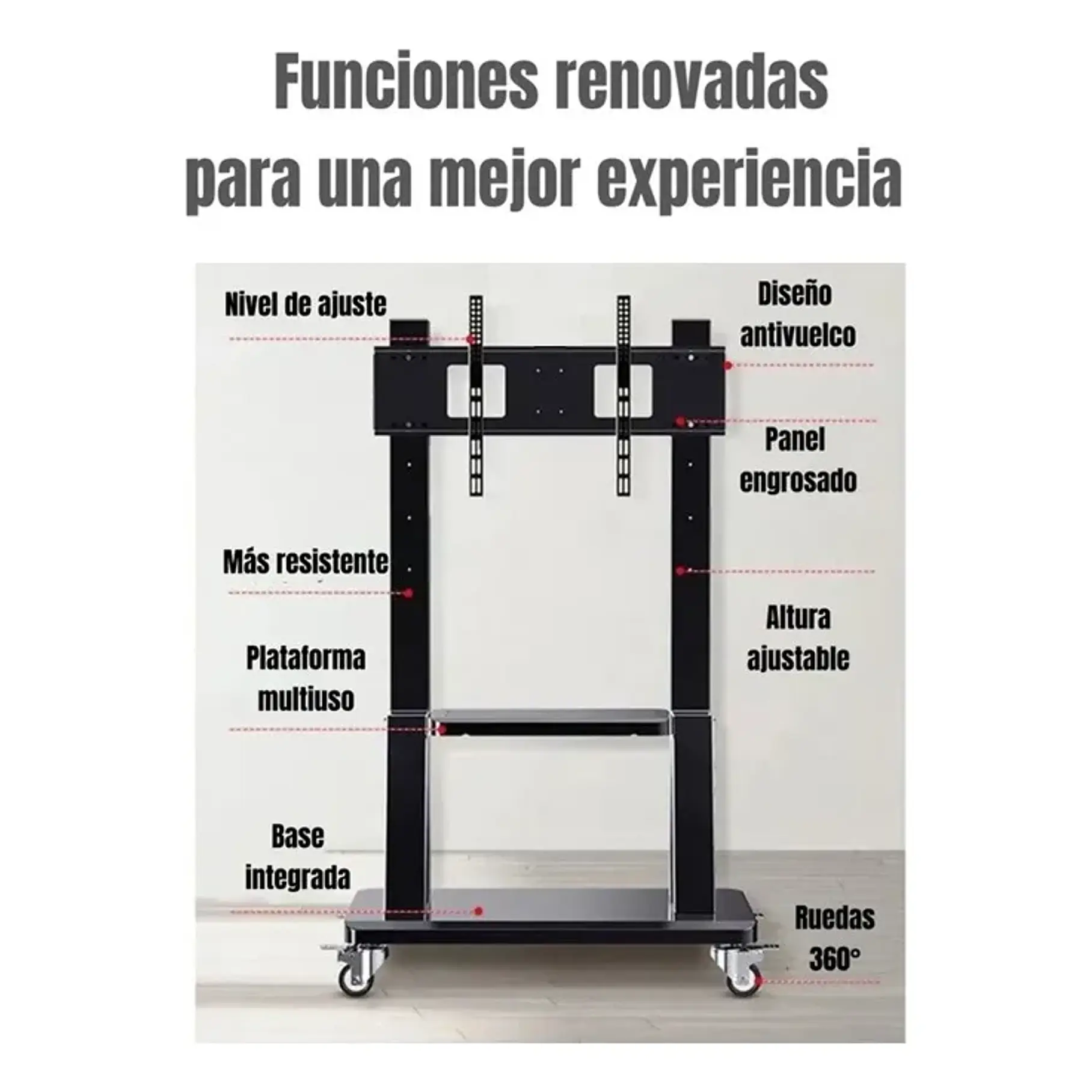 Soporte Tv 32 A 65 Pedestal Soporte Stand Movil 2RL Con Ruedas Oficina Home Habitación Multifuncional   8