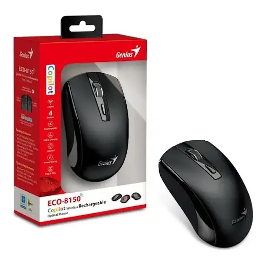 Mouse Genius Inalámbrico Eco - 8150 Recargable Gris/Negro/Rojo Copilot  8