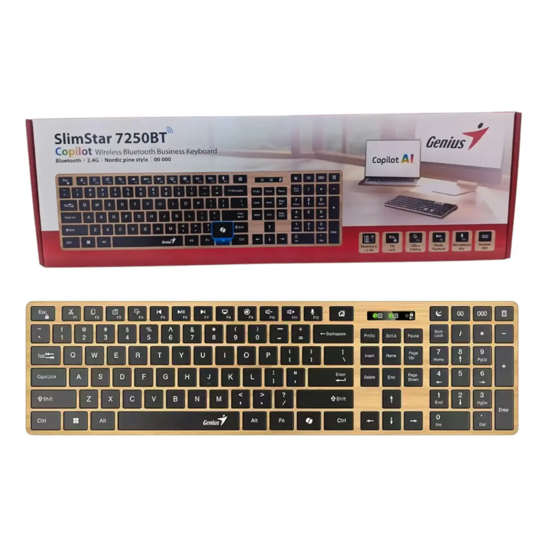 Teclado Genius Dual Wireless Bluetooth + Usb 2g Slimstar Copilot Ai T Wood Slim Star-7250BT 4