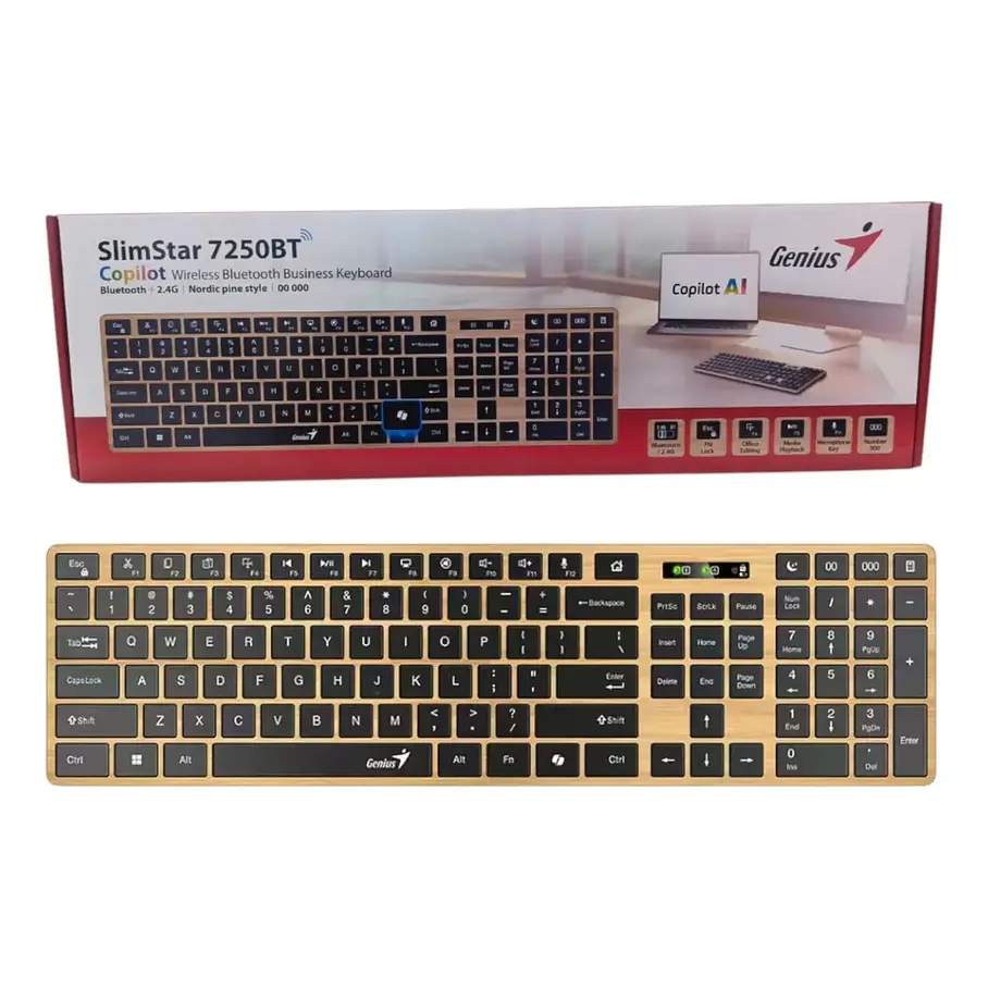 Teclado Genius Dual Wireless Bluetooth + Usb 2g Slimstar Copilot Ai T Wood Slim Star-7250BT 4