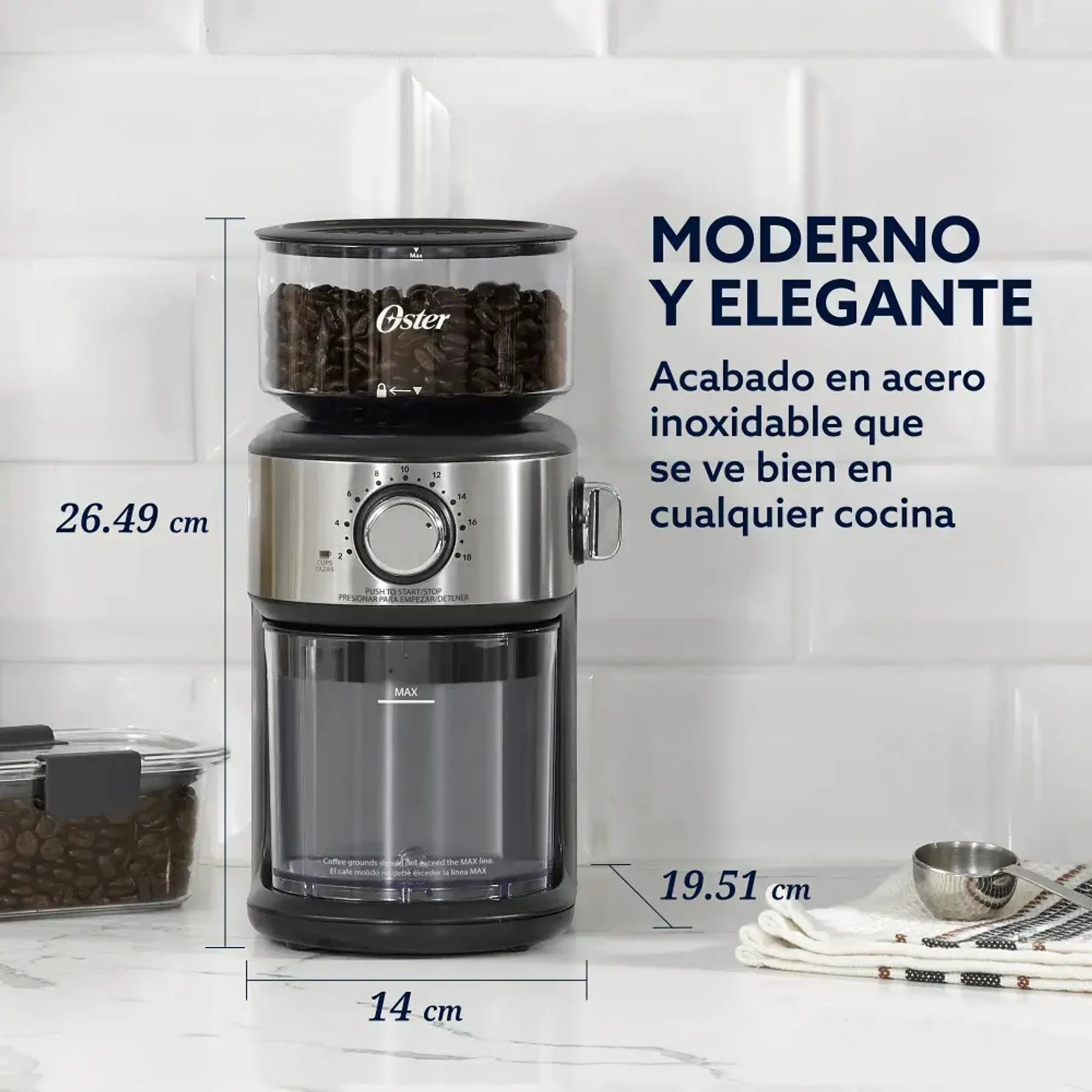 Molinillo Café Oster Automático De Muelas 18 Configuraciones Gris 5