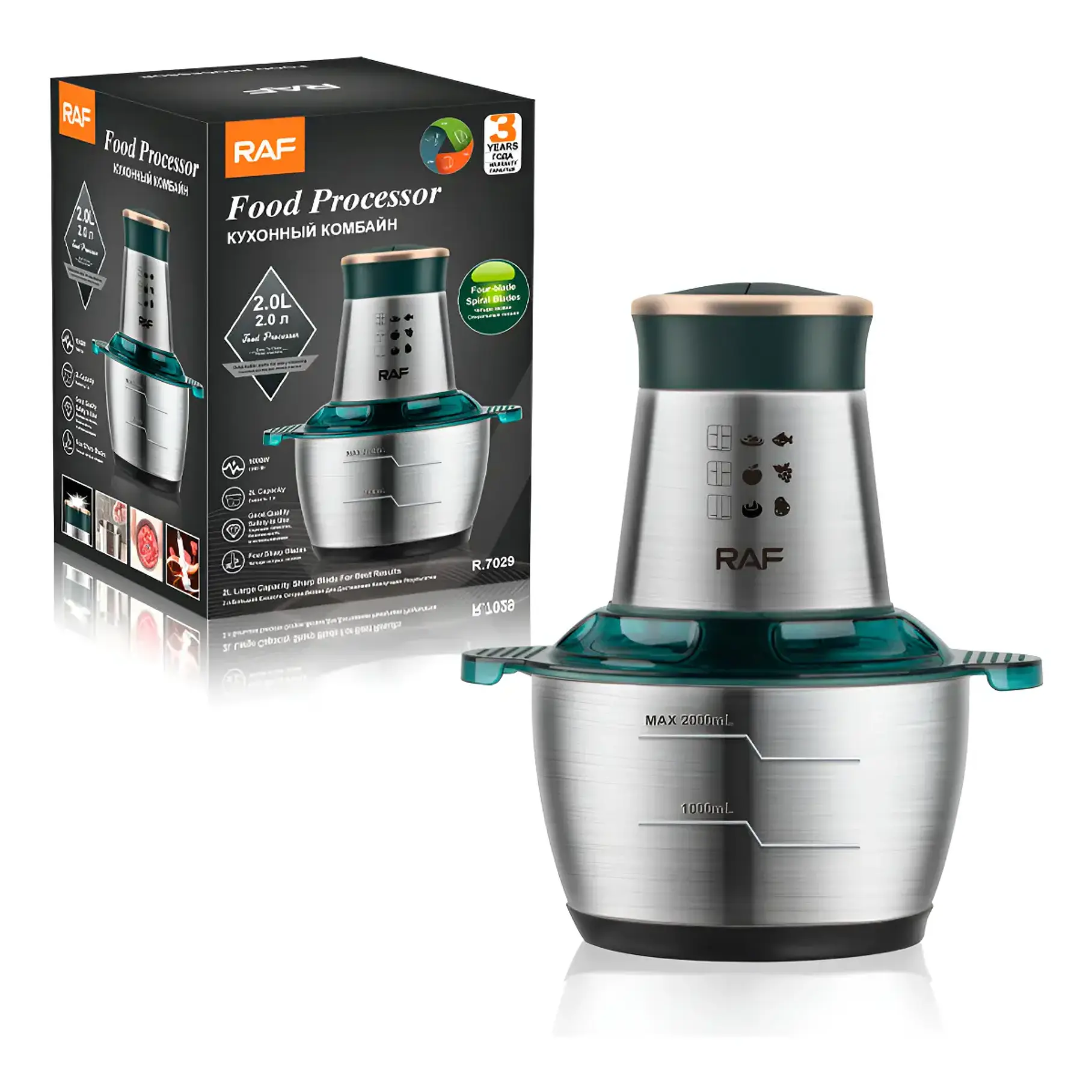 Procesador De Alimentos Raf 1000w 2l Acero Inoxidable 1