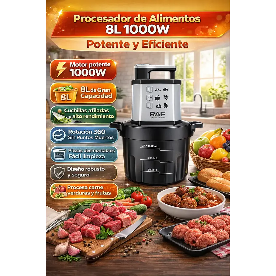 Picador Procesador De Alimento De 8 Litros 1000w Raf 7731 5