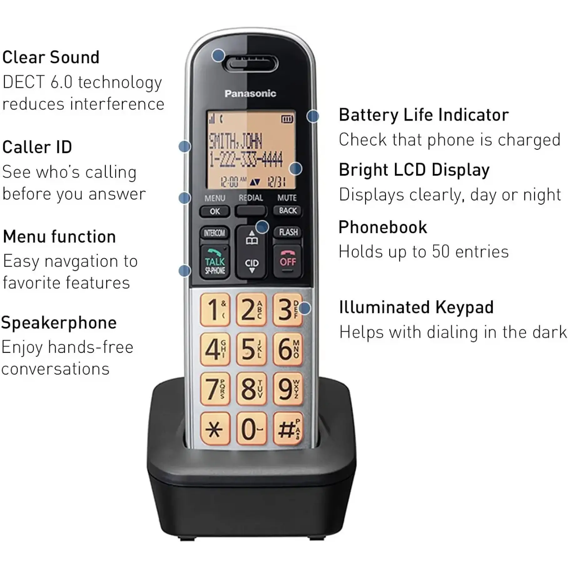 Teléfono Inalámbrico Con Dect 6.0, Pantalla Lcd Panasonic 3