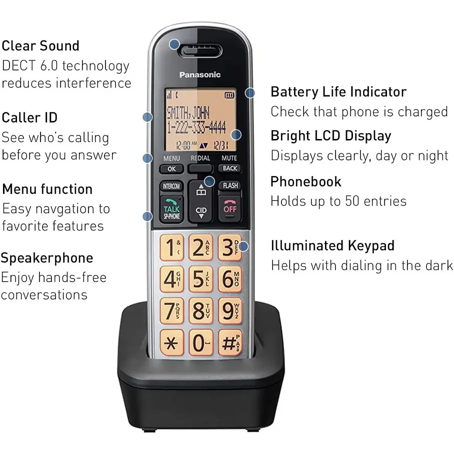 Teléfono Inalámbrico Con Dect 6.0, Pantalla Lcd Panasonic 3
