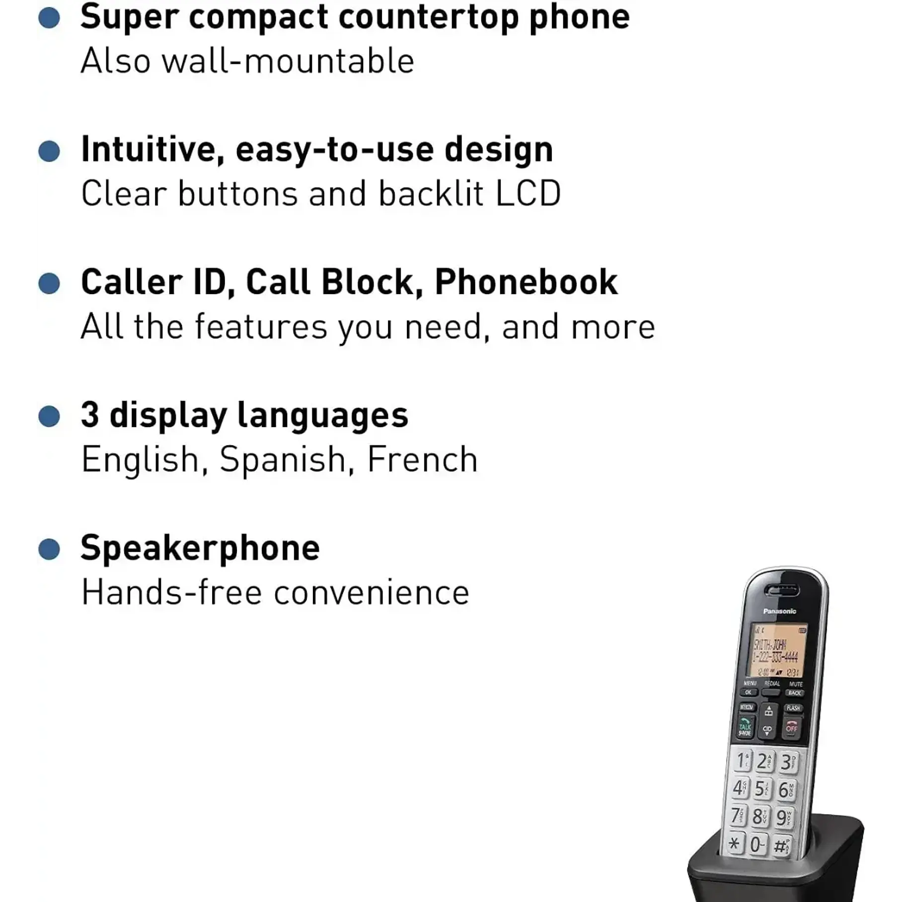 Teléfono Inalámbrico Con Dect 6.0, Pantalla Lcd Panasonic 4