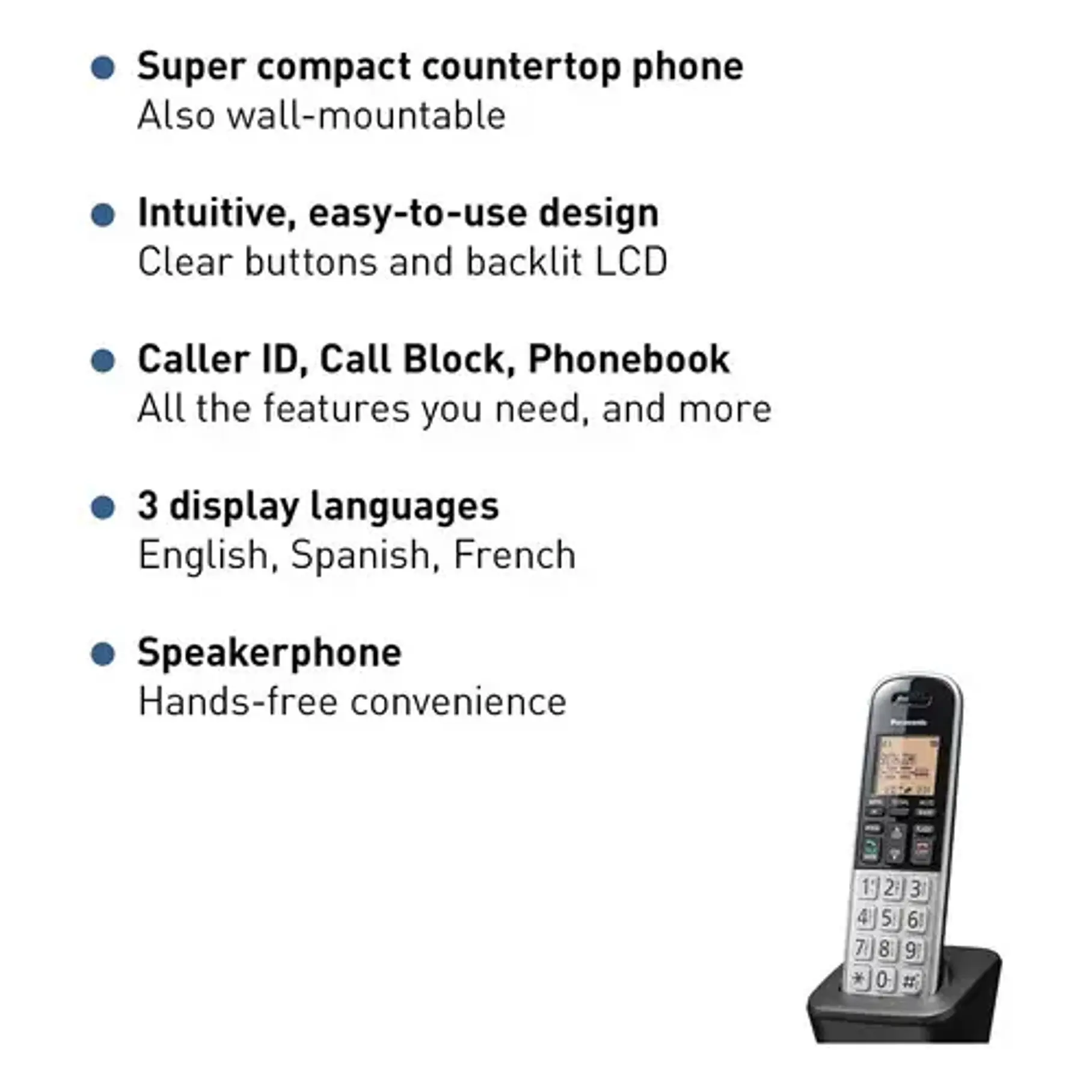 Pack DUO Teléfono Inalambrico Panasonic Bloqueo De Llamadas Altavoz Color Plateado 7