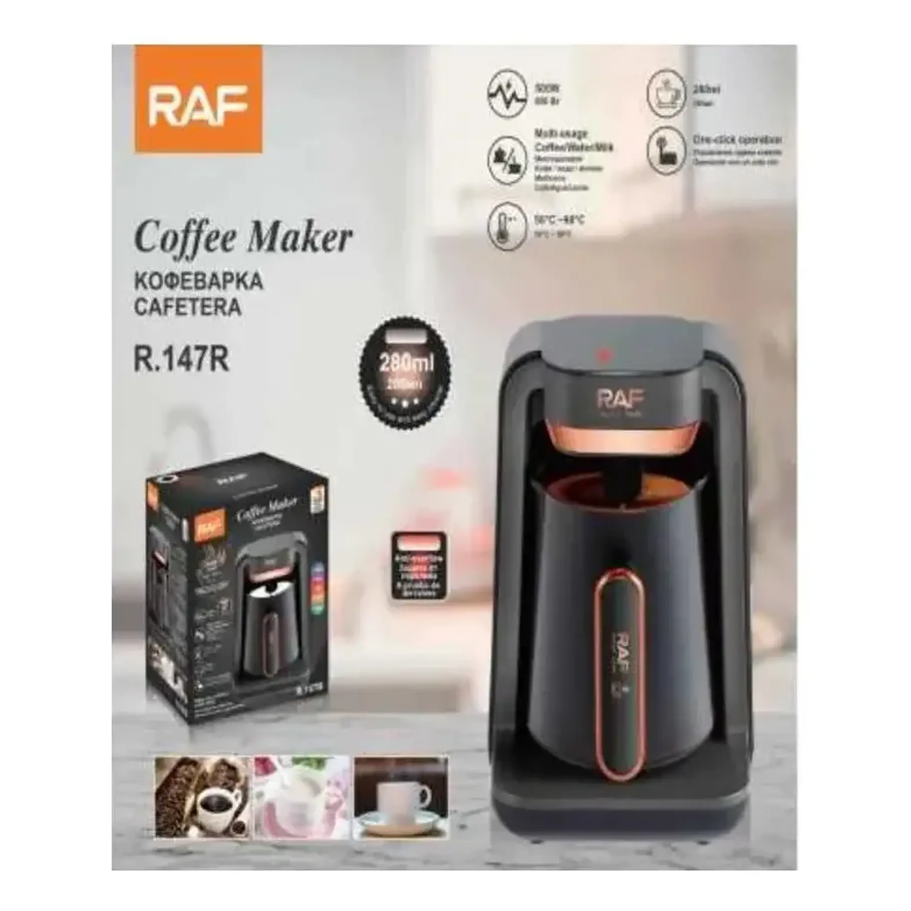 Cafetera Turca Eléctrica Raf R.147h Negro 500w Operación One Click 7