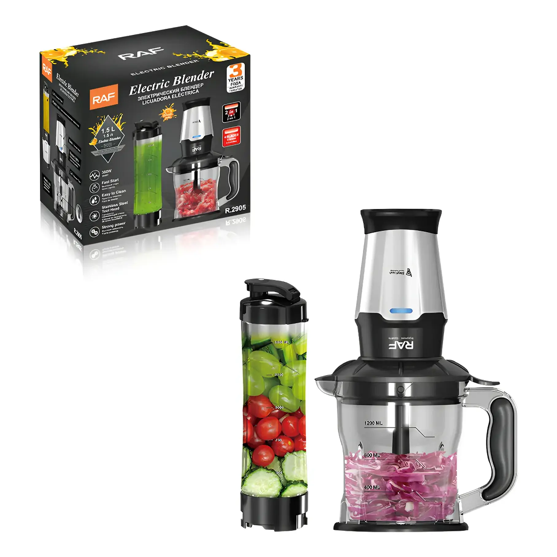 Licuadora Triturador 2 En 1 350w 1,5 Litros Raf R.2905 Negro 1
