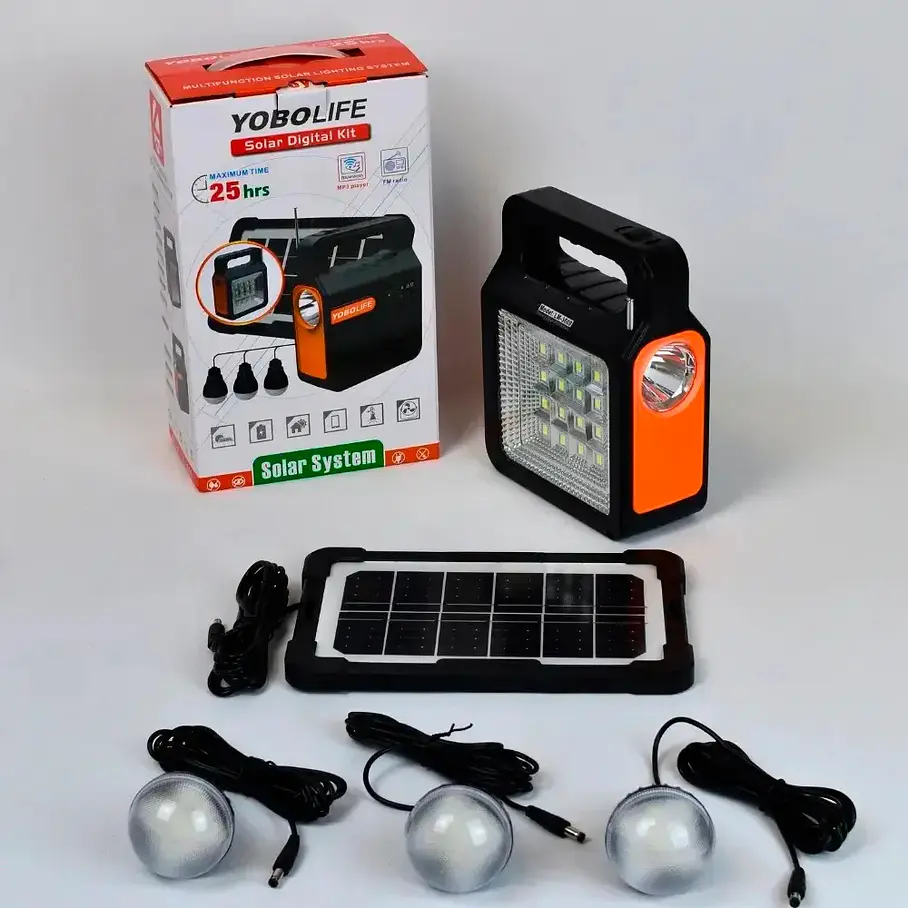 Kit Emergencia Solar Luces Led Radio Recargable 3 Ampolletas Kit Camping Cargador De Celular Radio Panel Solar 2RL YOBOLIFE 9